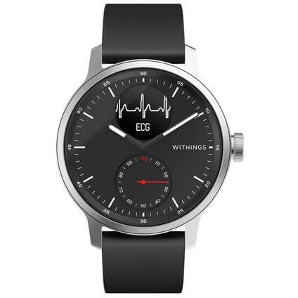WITHINGS ScanWatch (42 mm) - Hybrid Smartwatch (160 - 240 mm, Fluoroelastomero, Nero/Argento)