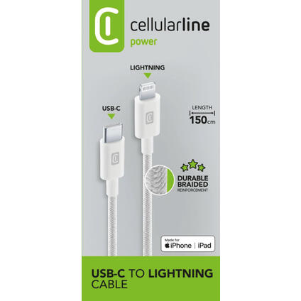 Cellularline Power Cable 1 5m Lightning to USB C cellularline