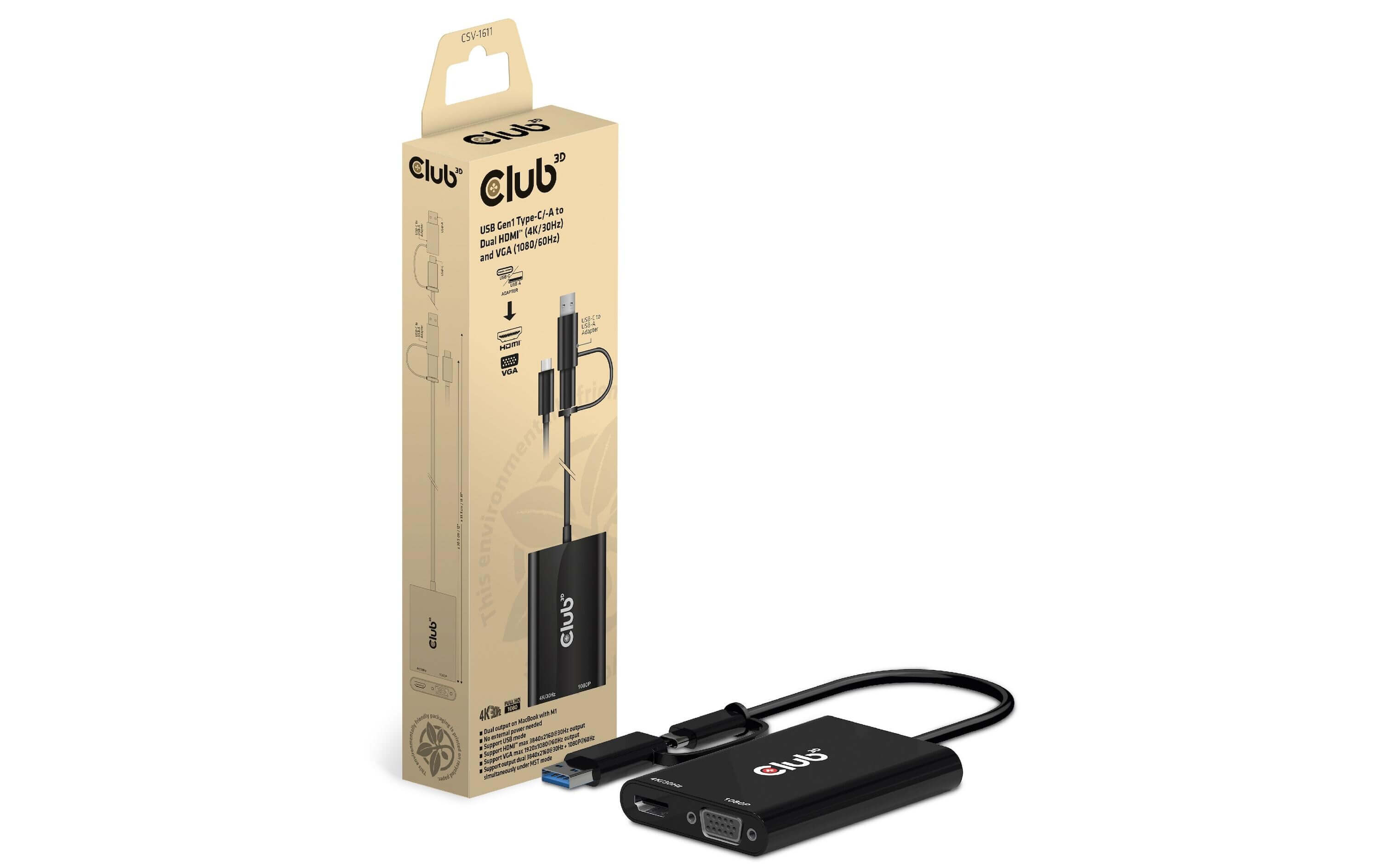 Club 3D Cavo adattatore Club 3D CSV 1611 USB 3 0/USB Tipo C HDMI/VGA