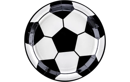 Partydeco Piatti monouso Partydeco calcio 18 cm 6 pezzi nero/bianco