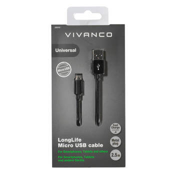 Vivanco Cavo dati Micro USB Longlife 2 5m nero vivanco