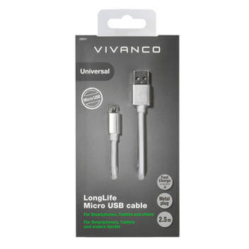 Vivanco Cavo dati Micro USB Longlife 2 5m bianco vivanco