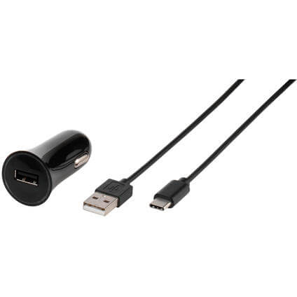 Vivanco Caricabatteria da auto 2 4A incl cavo USB C 1m nero vivanco