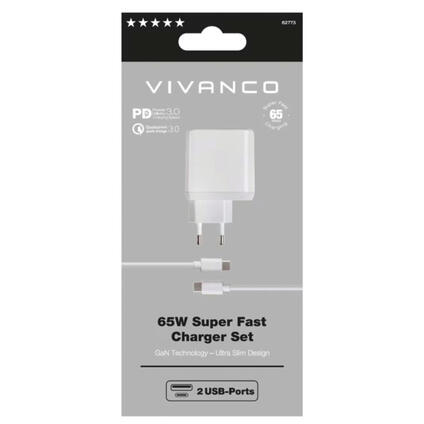 Vivanco Homecharger 65W with GaN Technology dual USB port white