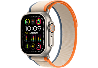 APPLE Ultra 2 (GPS + cellulare, titanio) 49 mm - Smartwatch (M/L 145-220 mm, Tessuto in nylon (Carbon Neutral), Titanio naturale/arancio/beige)