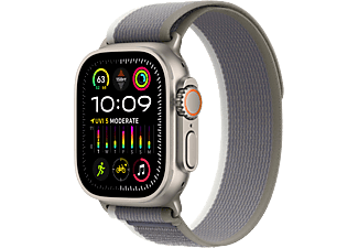 APPLE Ultra 2 (GPS + cellulare, titanio) 49 mm - Smartwatch (M/L 145-220 mm, Tessuto in nylon (Carbon Neutral), Titanio naturale/verde/grigio)