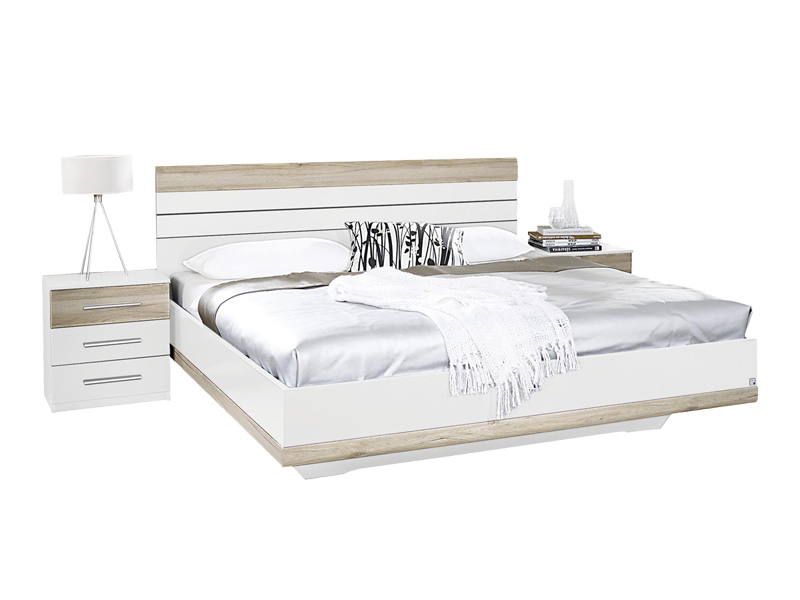 Set di letto con 2 comodini TARRAGONA 160 cm x 200 cm effetto quercia