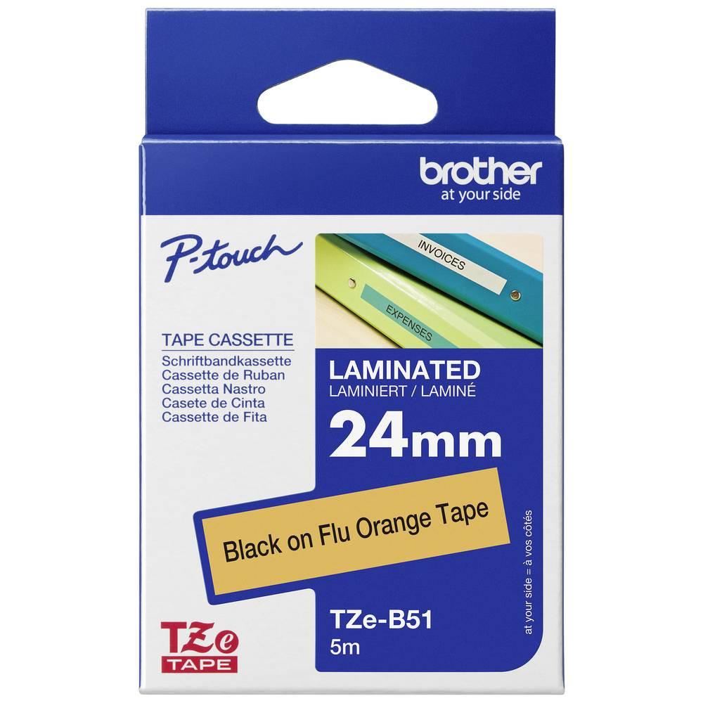 brother Nastro laminato su colore fluorescente TZe TZe-B51 Colore Nastro: Arancione segnale Colore carattere:Nero 24 m