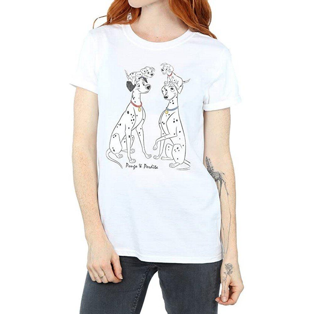 101 Dalmatians Pongo And Perdita Tshirt Donna Blanco XL