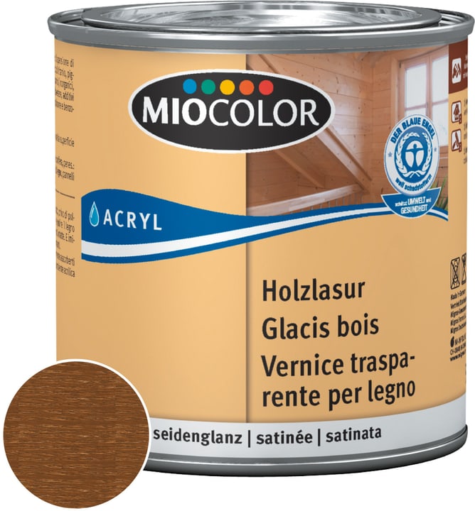 Miocolor Acryl Vernice trasparente per legno Castagna 375 ml